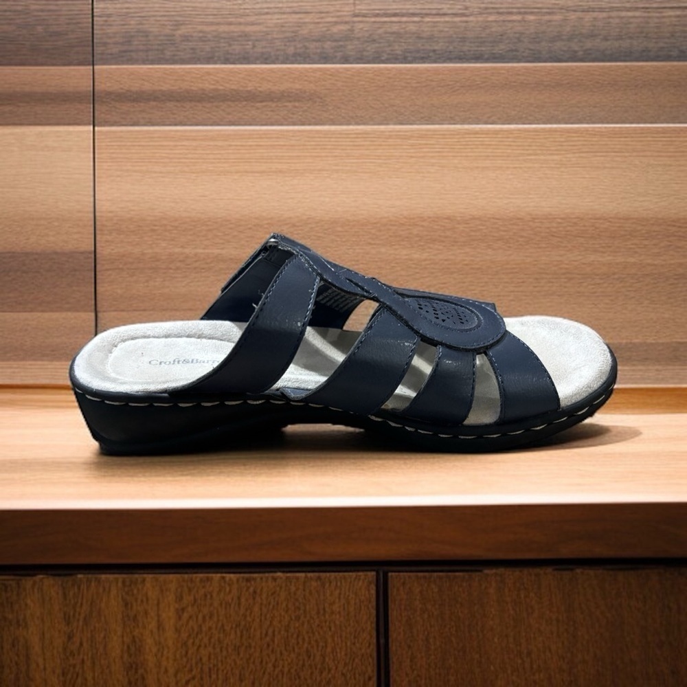 croft & barrow Navy Leather Strappy Slide Sandals - Picture 7 of 8